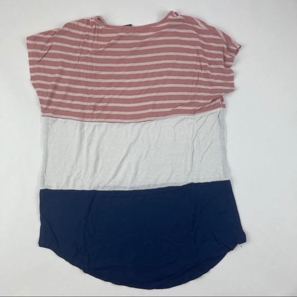 Rue 21 Womens Tshirt Pink White Blue Striped Small - Picture 6 of 7